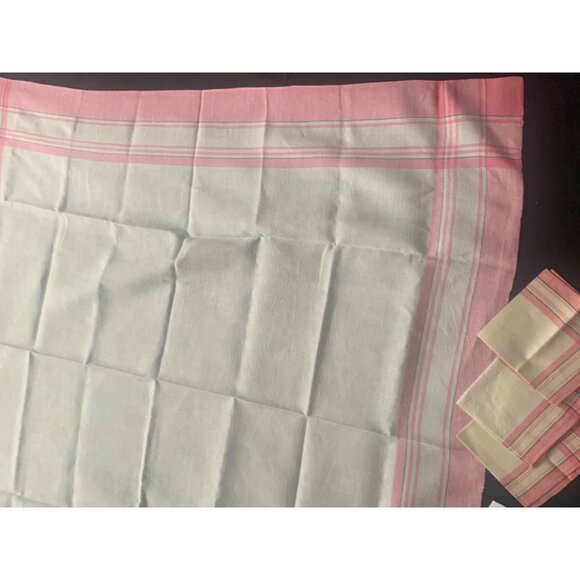 Vintage Plaid Cotton Tablecloth & Napkin Set in Pink & Aqua 48 inch - Picture 9 of 16